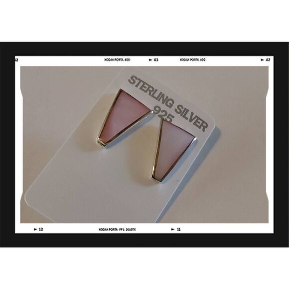 NEW~Gorgeous Art Deco 925 Sterling Pink Mother of Pearl Stud Earrings - Picture 1 of 2